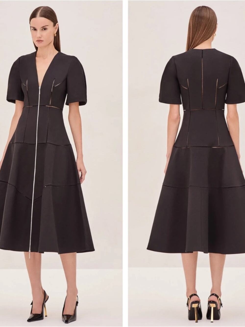 ALEXIS Valry Zipper Front Structured Black Midi Dress Size Medium